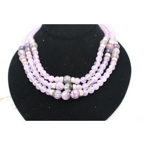 Purple Amethyst Tri-Layered Necklace W/Sterling Accents 21" Long